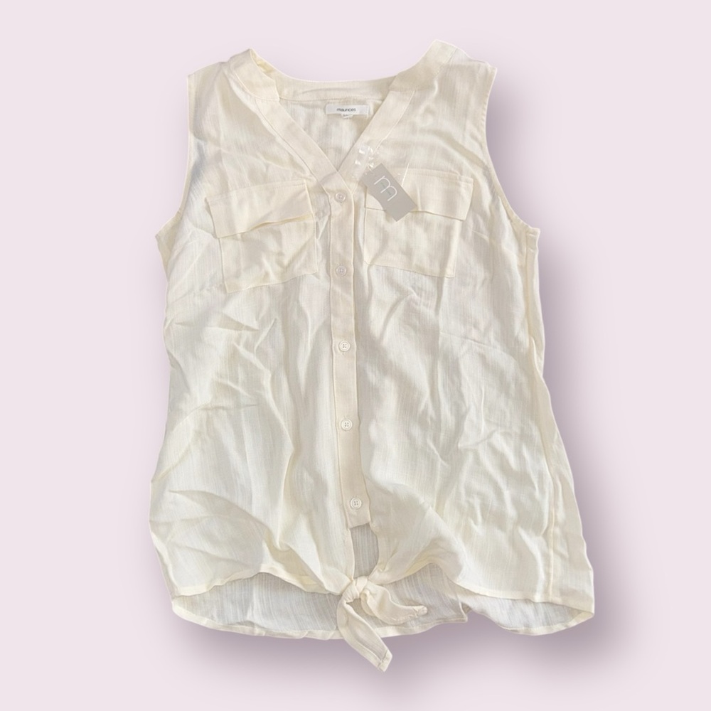 Maurice’s cream color business casual tie top size xs